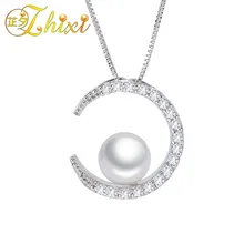 ZHIXI жемчужное ожерелье кулон 11-12 мм Кулон из натурального жемчуга ожерелье с натуральными камнями модный подарок для женщин луна