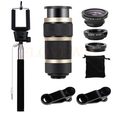 7в1 объектив мобильного телефона 8X зум телеобъектив для iPhone 5 5S 6 6s 7 8 смартфон рыбий глаз Широкоугольный макро объектив селфи палка