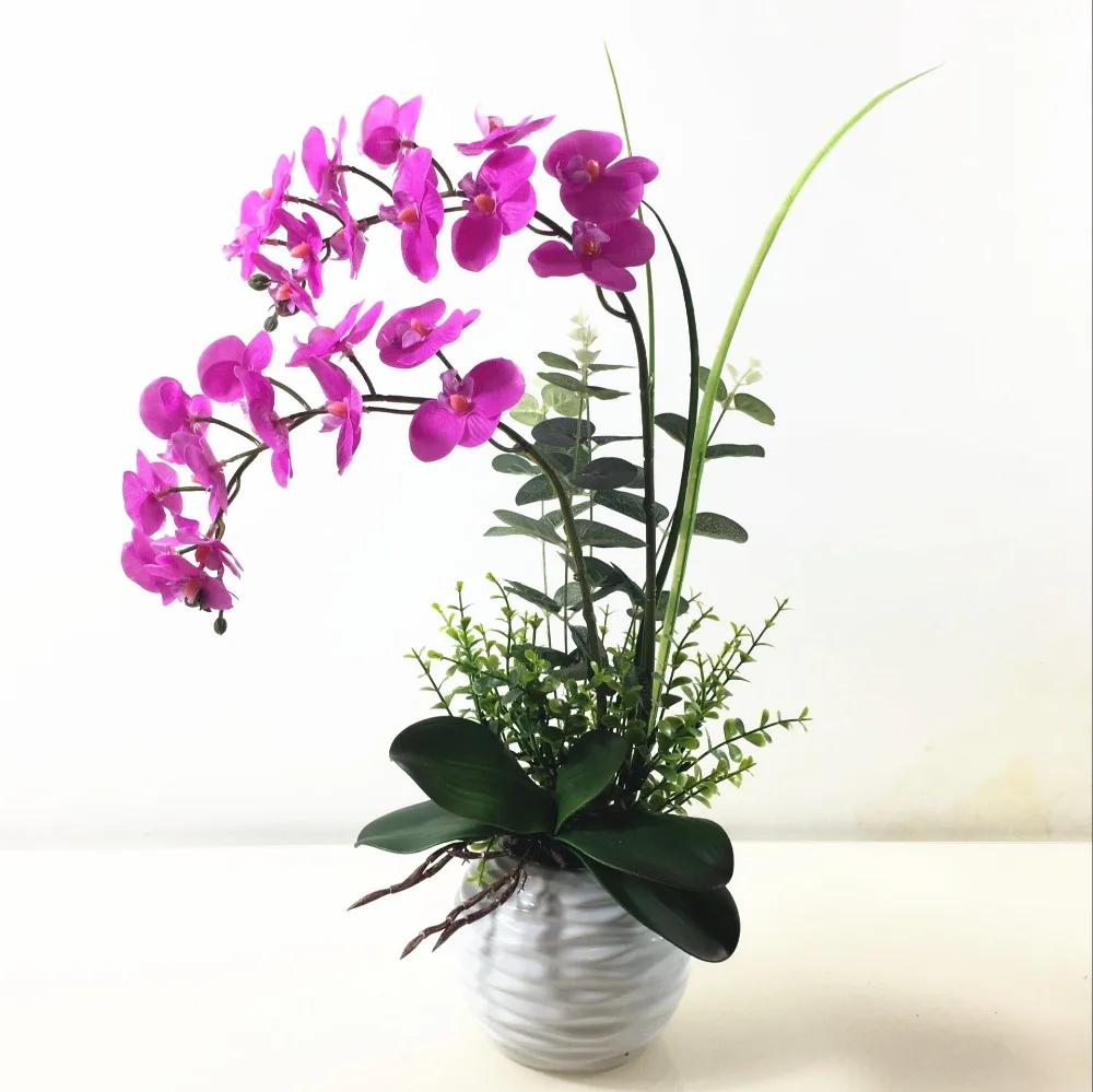 1set silicon real touch artificial orchid flower arrangement mini