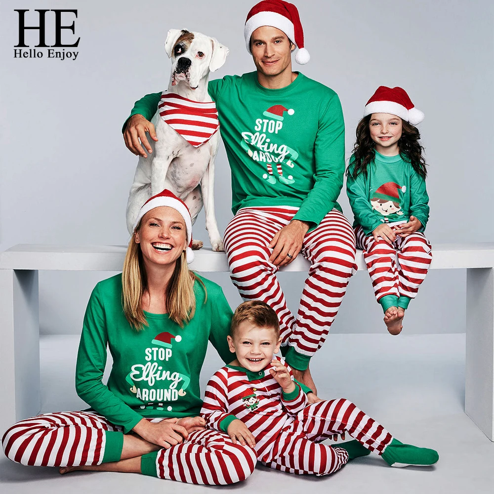 HE Hello Enjoy Семейный комплект рождественских пижам в полоску, Одинаковая одежда для мамы, дочки, папы и сына новогодний костюм для девочки Семейный комплект одежды для всей семьи
