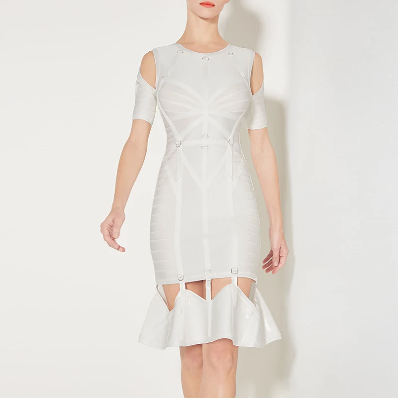 2017 nieuwe wit korte mouw o-hals hol top kwaliteit sexy vrouwen elegante vestidos bandage dress groothandel