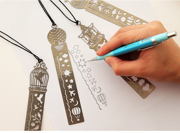 Kawaii Творческий Многофункциональный полые металлические закладки правитель DIY рисунок ультра-тонкий правители для детей Студент Школьные