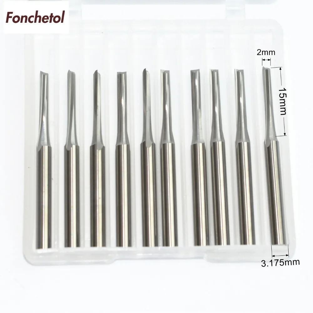 

3.175mm*2.0mm*15mm-10pcs CNC solid carbide End Mill,tungsten woodworking insert router bit,2 Flutes Straight cutter,MDF,wood