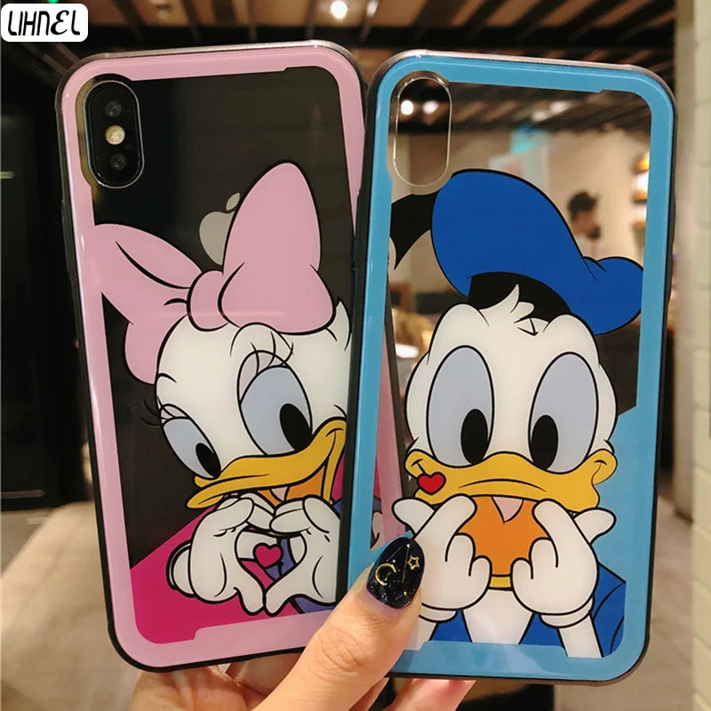 

Daisy Donald Duck Clear Transparent 9H Tempered Glass Formed Case for iPhone X XS Max XR 6 6S Plus 7 7Plus 8 8plus etui case