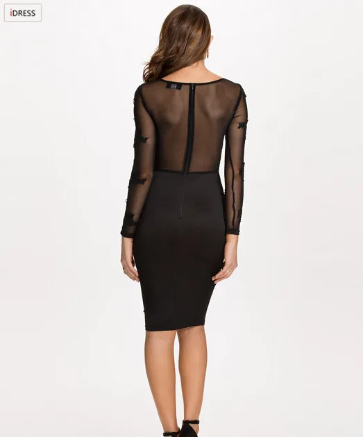 sexy club dress 2015 plus size women clothing vestidos dress ukraine women dress desigual party dresses winter dress Vestido De Festa Embroidery Women Knee Length Party Dress Round Neck Sexy Mesh Dresses Long Sleeve (6)