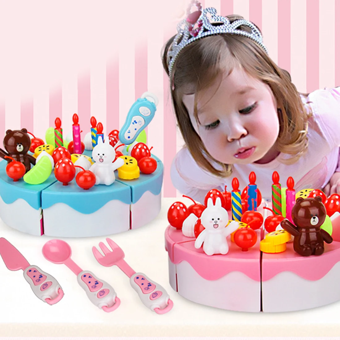 39Pcs DIY Pretend Play kids toys Fruit Cutting Birthday Cake Kitchen