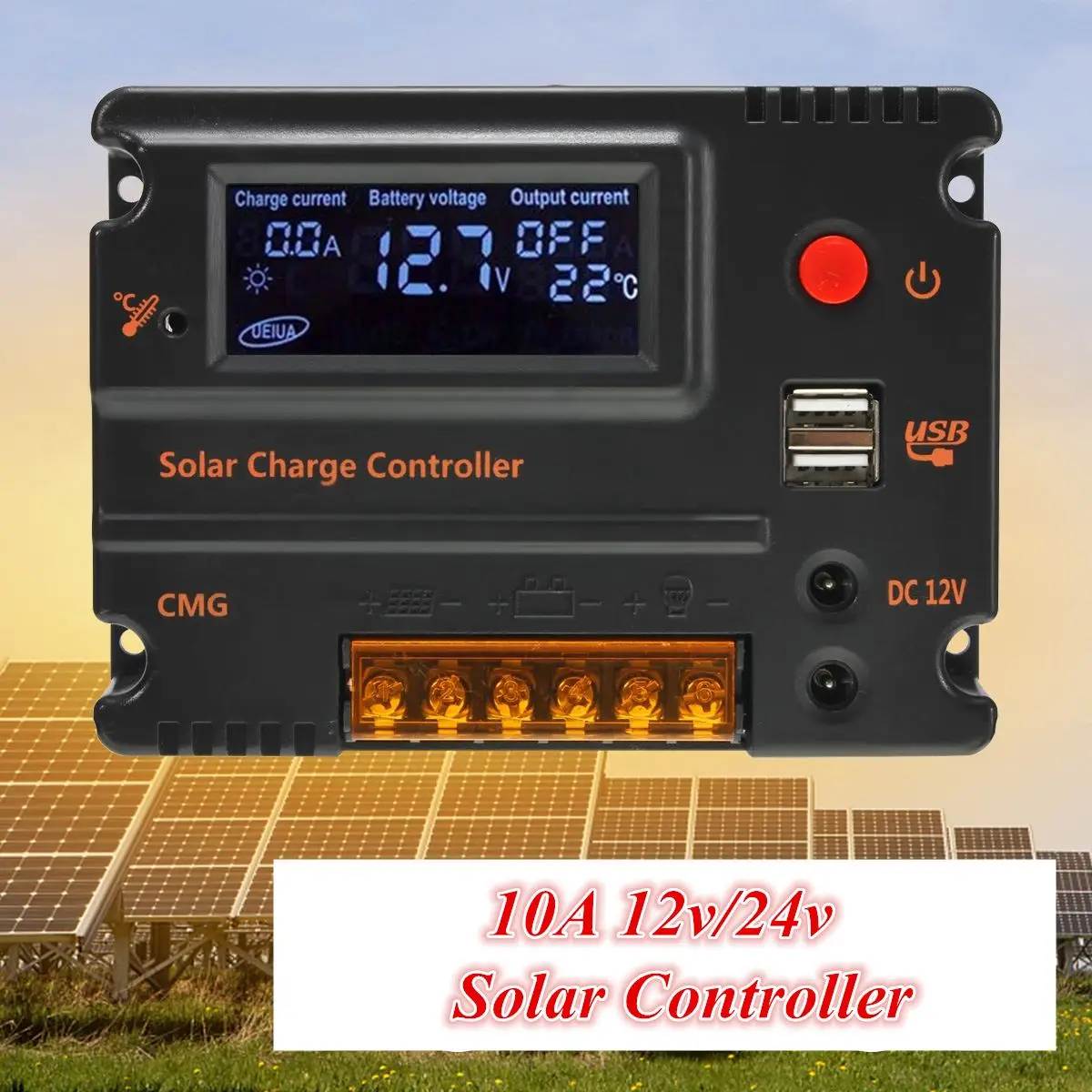 

10A 12V-24V LCD Display PWM Solar Panel Regulator Charge Controller USB