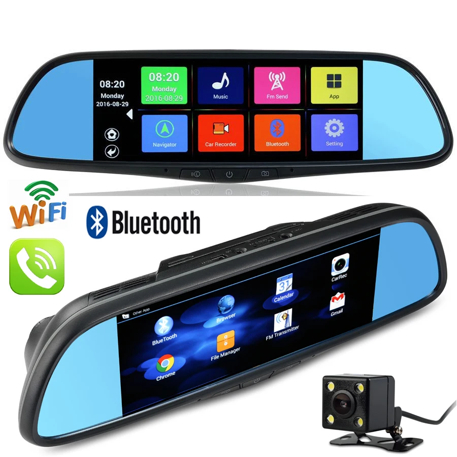 7 inch Android Mirror GPS Navigation DVR WiFi Bluetooth Phone Call Rear View Dual font b