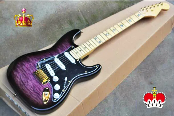 

Top quality GYST-1033 transparent Purple color with tiger stipes cover Gold hardware beautiful Electric Guitar , Free shipping