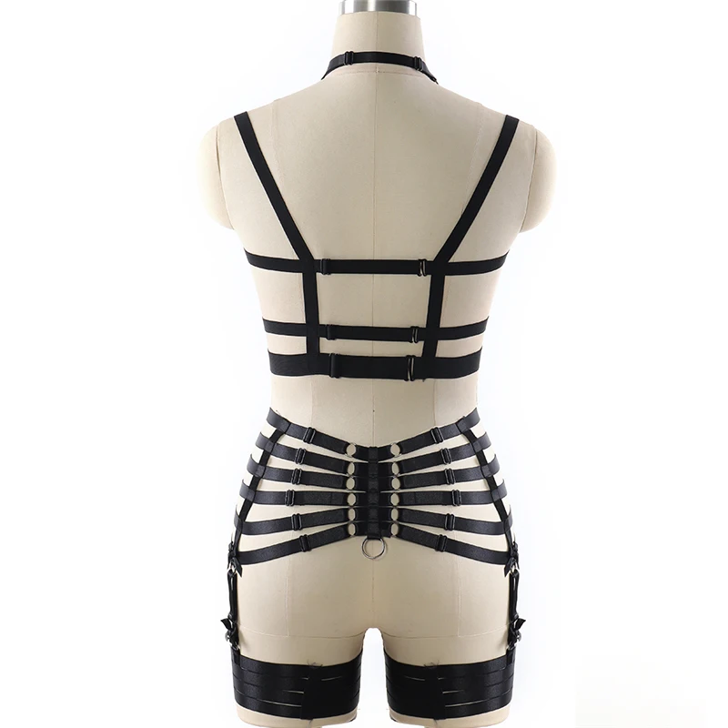 PENTAGRAM BODY HARNESS BDSM Bondage Garter Belt Set Black Elastic adjust Strap Lingerie HarajukuGoth Fetish Halloween dance Wear PENTAGRAM BODY HARNESS BDSM Bondage Garter Belt Set Black Elastic adjust Strap Lingerie HarajukuGoth Fetish Halloween dance Wear