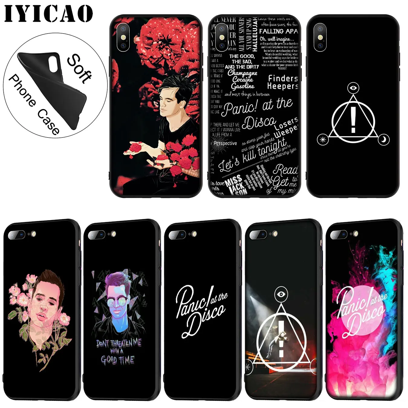 IYICAO Panic! Мягкий силиконовый чехол для iPhone XR X XS 11 Pro Max 6 6S 7 8 Plus 5 5S SE TPU черный |