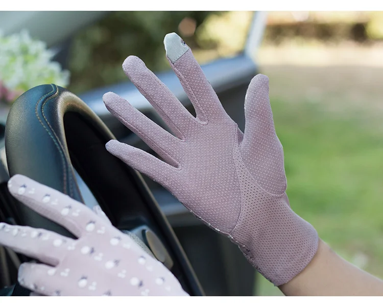 Летние солнцезащитные перчатки для женщин и девочек из пеноматериала с цветочным кружевом, варежки из модала и хлопка для вождения, нескользящие перчатки для сенсорного экрана, B-8365