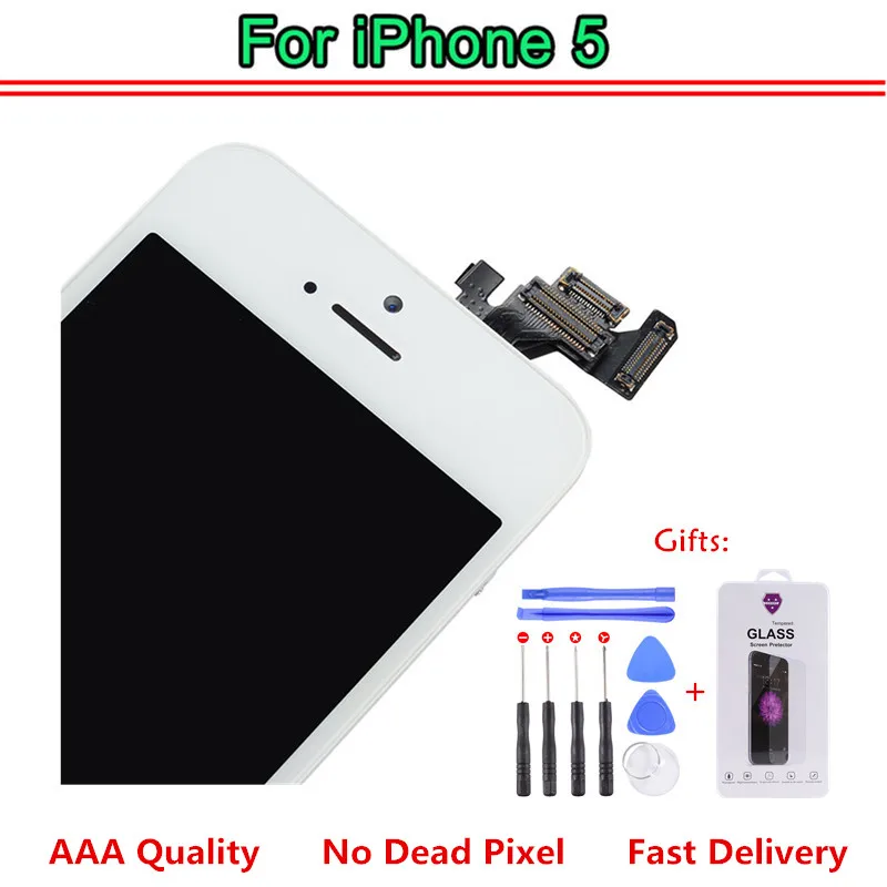 

Complete LCD Or Full Assembly Display or Screen for iPhone 5 5C with Home Button Front Camera Speaker and Tools Screen Protector