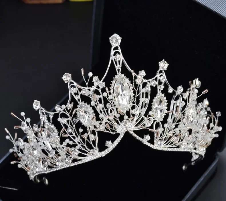 KMVEXO New Big Baroque Handmade Crystal Princess Crowns for Queen Rhinestone Tiaras Diadem Wedding Bridal Hair Accessories