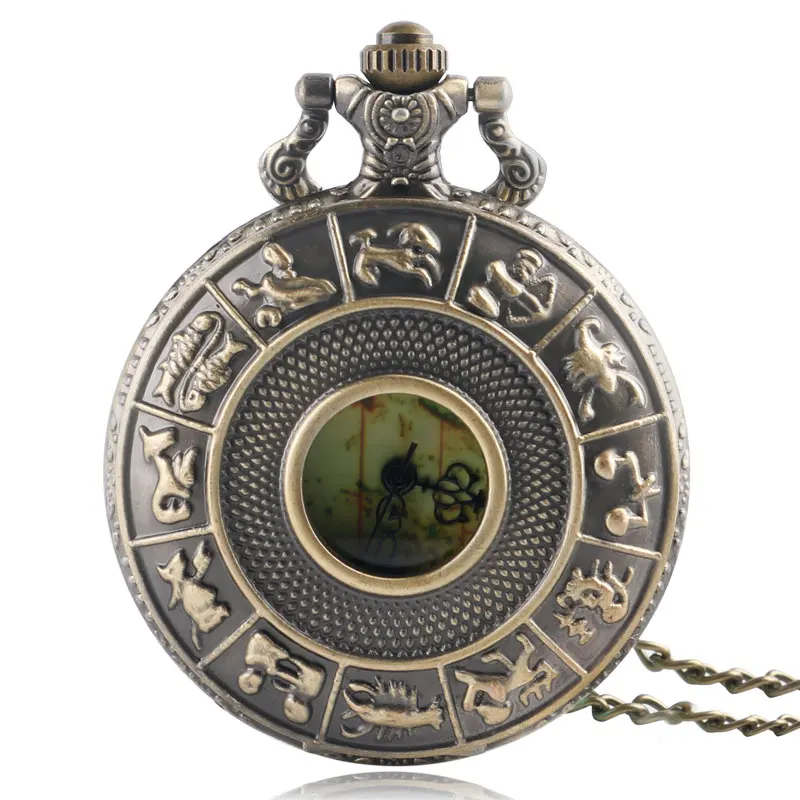 Creative 12 Constellations Zodiac Case with Retro Design Australia Map Dial Quartz Pocket Watch Necklace Fob Watch Women Men (1)