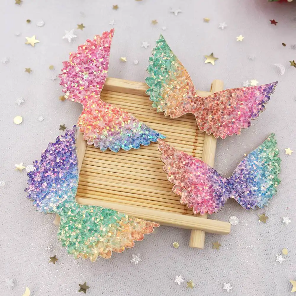 

10pcs 36*58mm Rainbow Glitter Felt Patch Angel Wing Applique Wedding DIY Sewing Crafts A22A