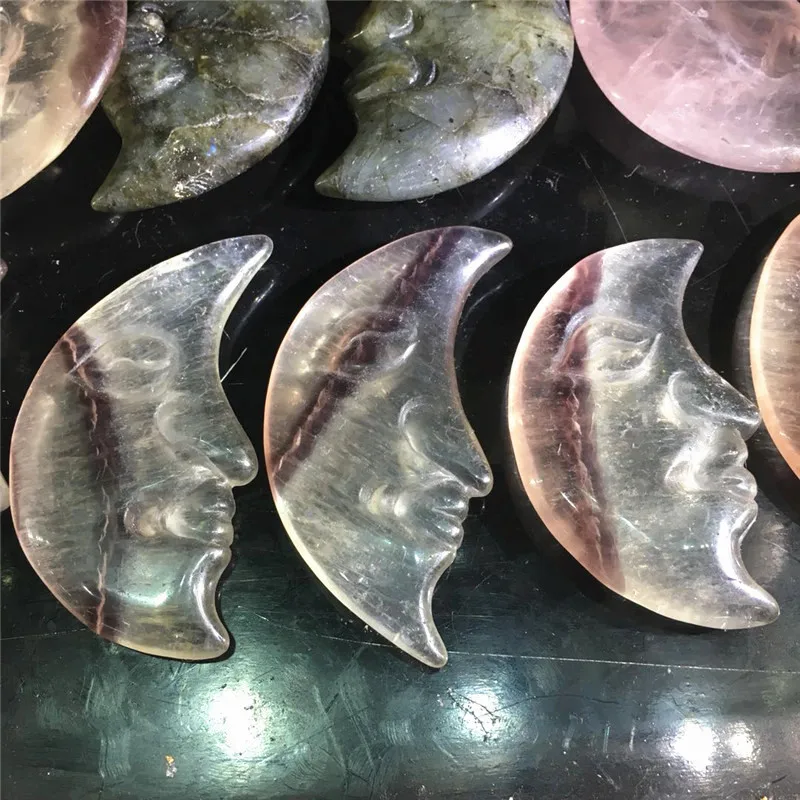 

natural fluorite quartz crystal stone moon craft carving for gift collection