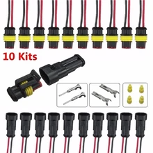 10 pièces 2 broches manière étanche connecteur électrique 1.5mm série bornes thermorétractable verrouillage rapide fils harnais prises pour voiture(China)