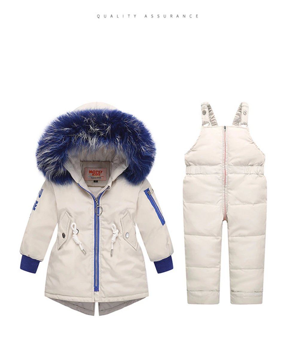 Winter Children's Clothing Sets Suit Kids Warm Baby Boy Ski Suits Snowsuits Girl Down Jackets Outerwear Coat+suspender Jumpsuit - Цвет: Бежевый