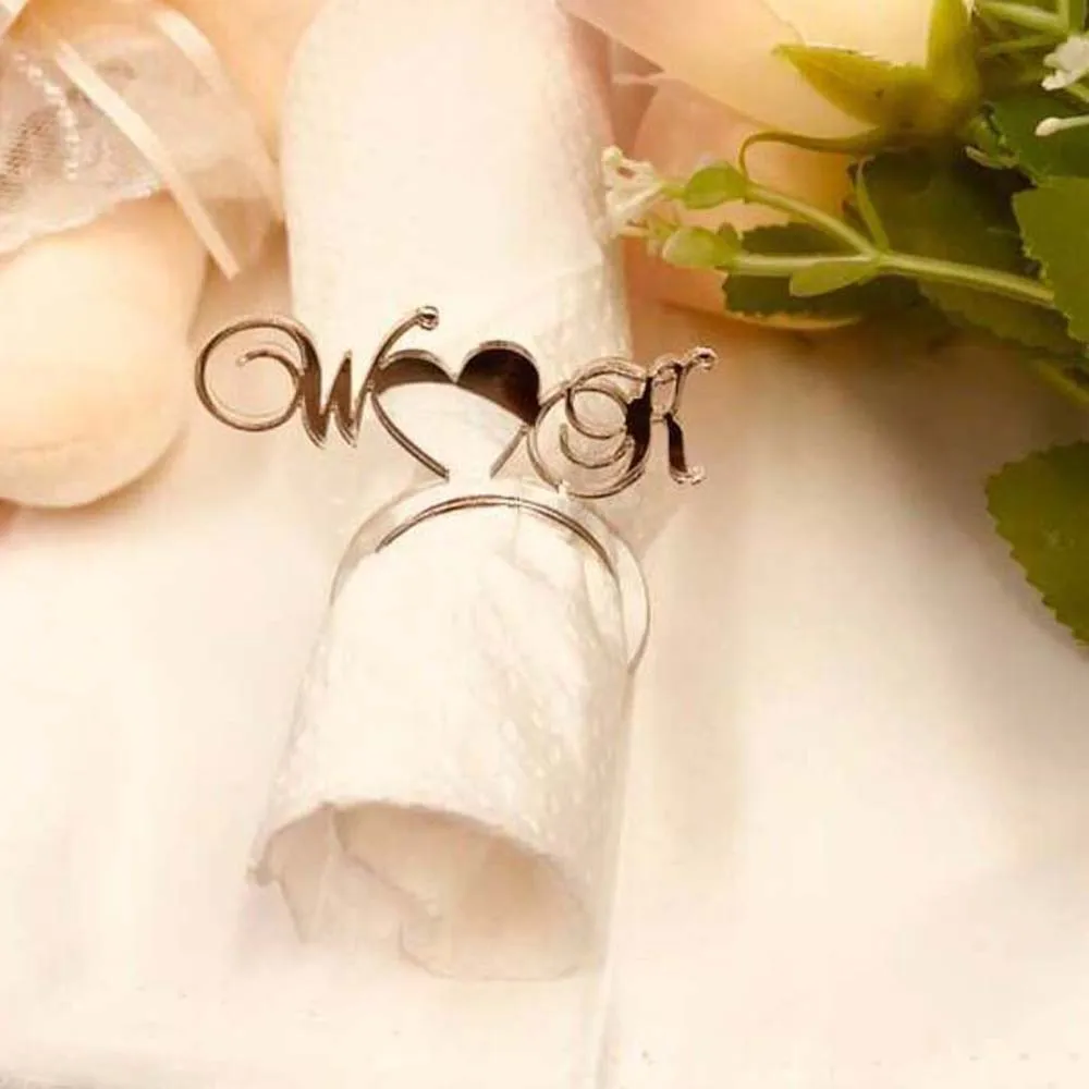 Personalized Groom & Bride table decors Custom Wedding napkin rings Acrylic Cut Napkin Ring with Heart Initials Wedding Party 1
