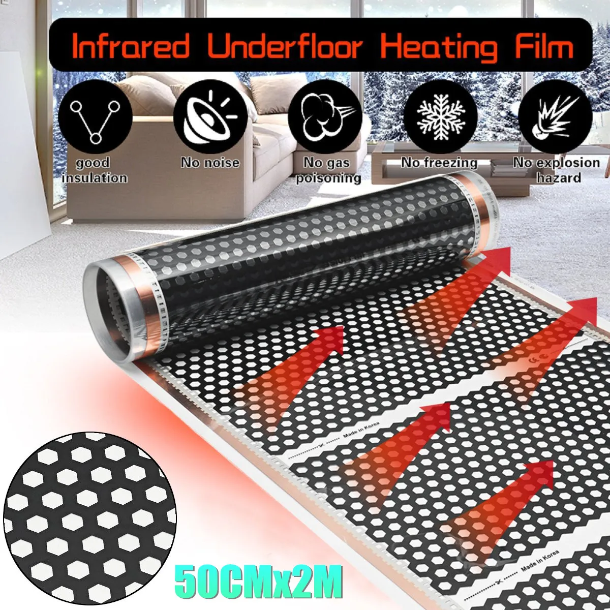 New Shipping Free 50CM*2M 220V Far Infrared Electric Floor Heating