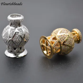

Paved Multi Color CZ Zircon 18x26mm Vase Shape Tassel Bead Cap Metal Pendant DIY Jewelry Findings