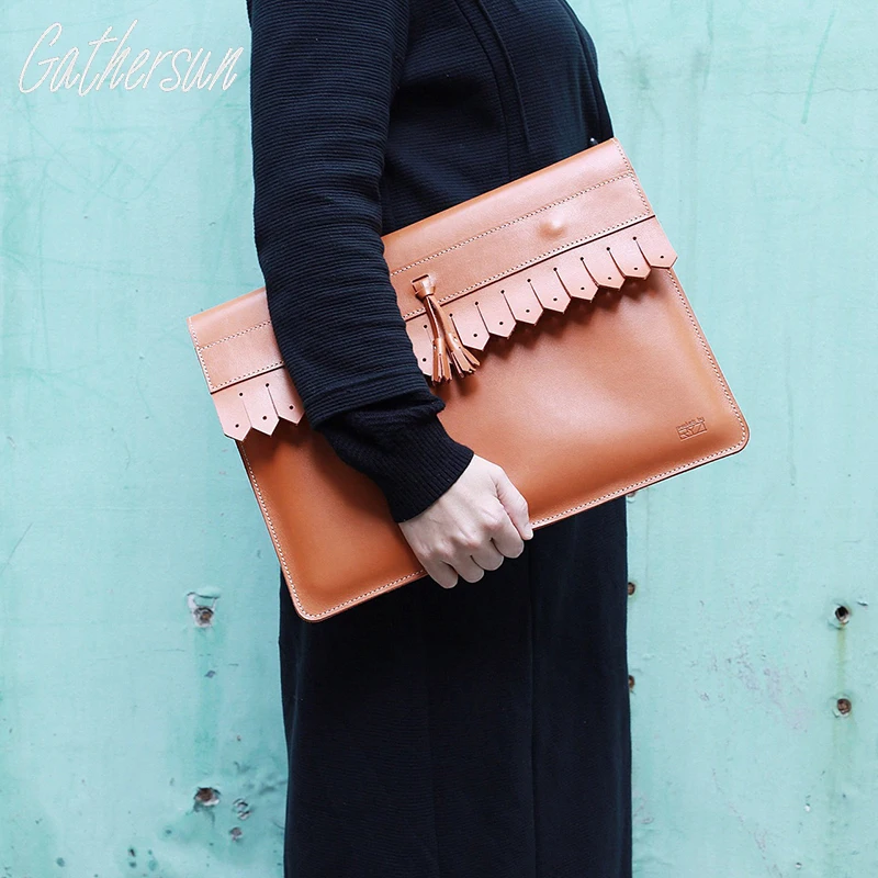 

2017 Promotion Gathersun Brand Handmade Original Retro Leather Envelope Bag Genuine Handbag Cowhide 13" Laptop Protective Cover