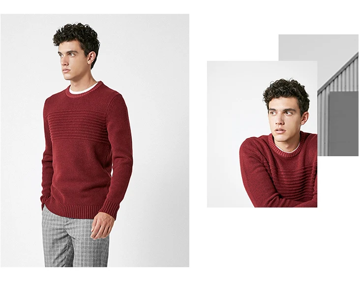 Отборный мужской осенний шерстяной вязаный пуловер с круглым вырезом C | 418325501