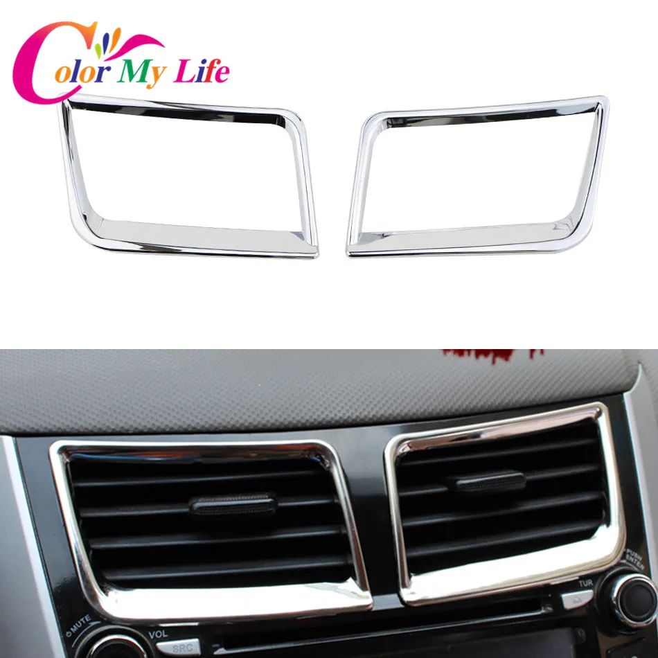 

2 Pcs/Set ABS Chrome Car Center Air Vent Protection Trim Sticker for Hyundai Verna Solaris 2012 2013 2014 2015 Accessories