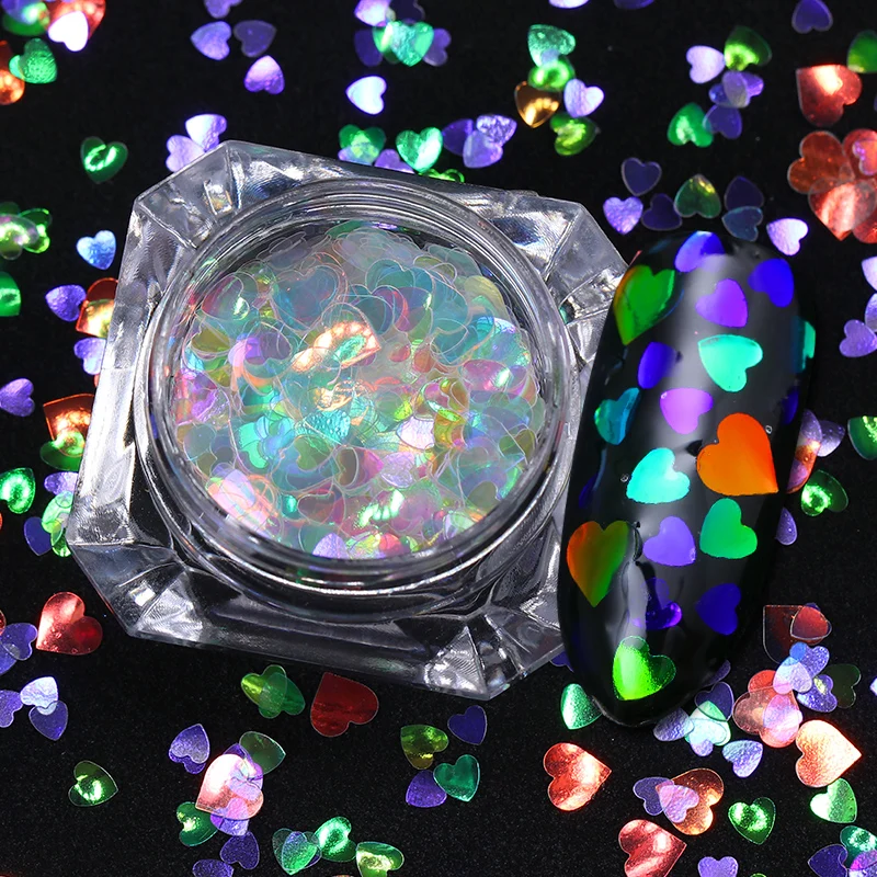 

1 Box Nail Sequins Mixed Heart Transparent Nail Paillette Flakes Multi-size Rainbow Shining 3D Nail Art Decorations 2g