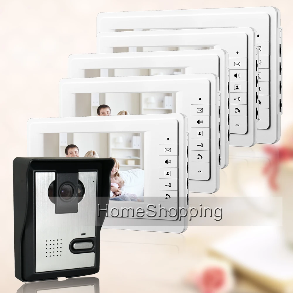 

FREE SHIPPING Cheap 7" Video Intercom Home Door Phone System 5 White Monitor 1 Night Vision Doorbell Camera In Stock Wholesale