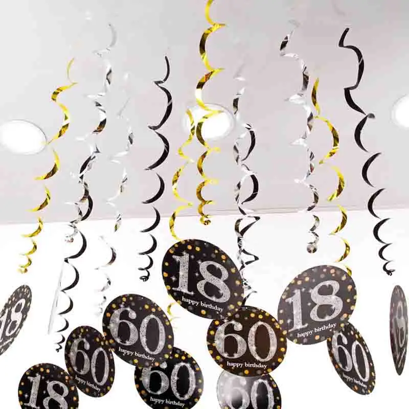 

6pcs Happy Birthday Spiral Hanging Ornaments 18 21 30 40 60 70 Years Old PVC Birthday Party Decorations Birthday Decor