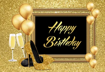

Party Glitter Photo Background 30th 40th 50th 60th Happy Birthday Photography Backdrop Party Golden Frame High Heels Balloon