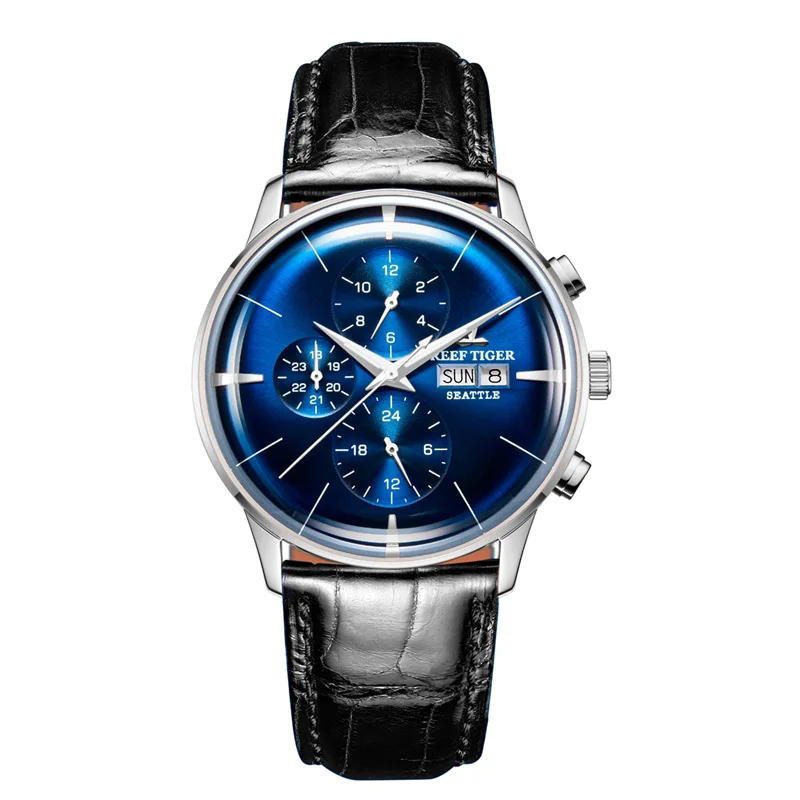 Reef Tiger, новинка, топ класса люкс, мужские часы с синим циферблатом, многофункциональные, Мужские автоматические механические наручные часы, Relogio Masculino, RGA1699 - Цвет: RGA1699-YLB