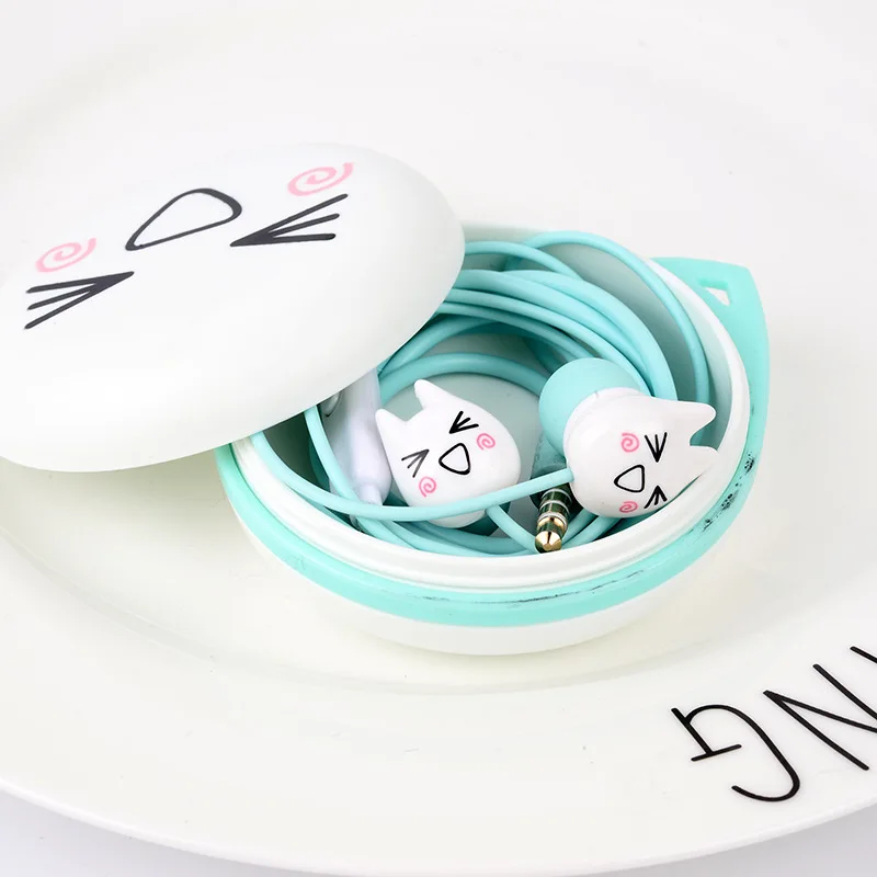 Chiclits Earphone Cute Facial Expression Cartoon Cat In-ear Headset With Mic Earplugs With Storage Box For Xiaomi Android phone Kids Girls Gifts (1)