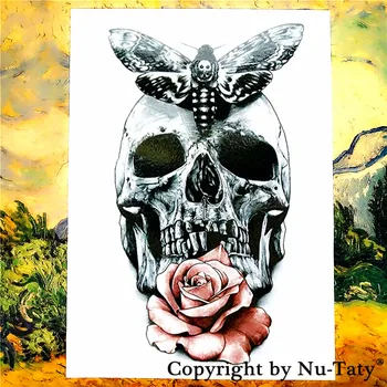 

SHNAPIGN Skull Rose Temporary Tattoo Body Art Flash Tattoo Stickers 21*15cm Waterproof Tatoo Car Styling Home Decor Wall Sticker