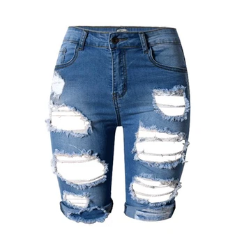 

Fashion Knee Length Shorts Hole jeans woman Shorts ripped jeans women vaqueros mujer boyfriend Short jean denim pants pantalon