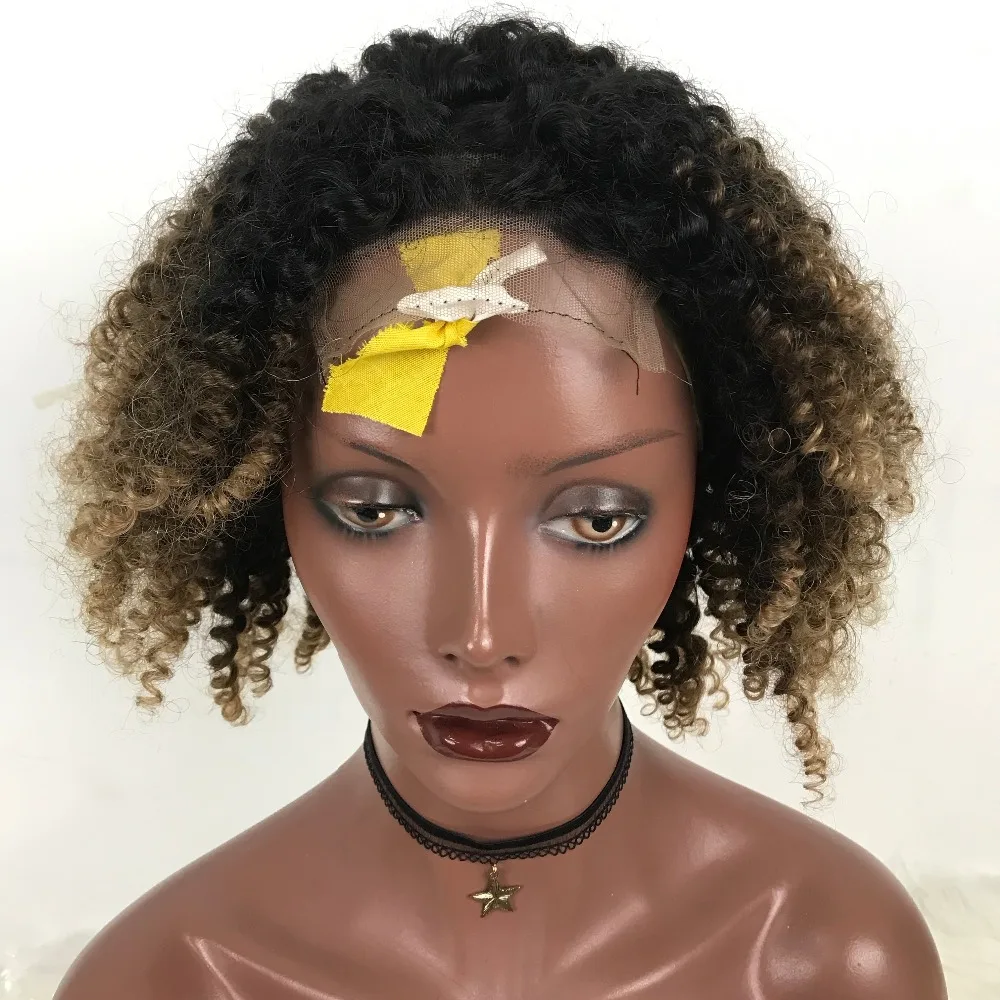 

Venvee Remy Hair 150% Density 3T/1B427 color Kinky Curly Brazilian Hair Lace Front Human Hair Wigs