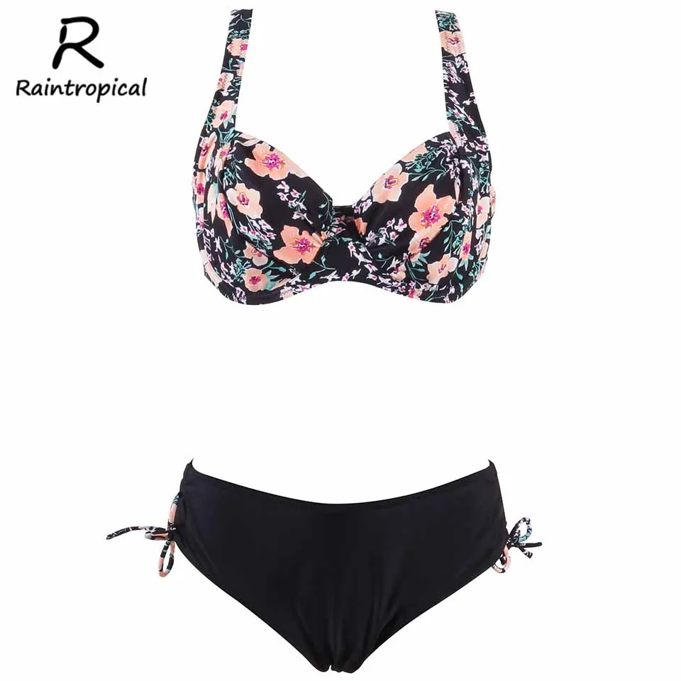 

Raintropical Push Up Bikini Set Multicolor Solid Swimsuit Sexy Women Swimwear High Waist Bathing Suit Halter Top Plus Size Suits