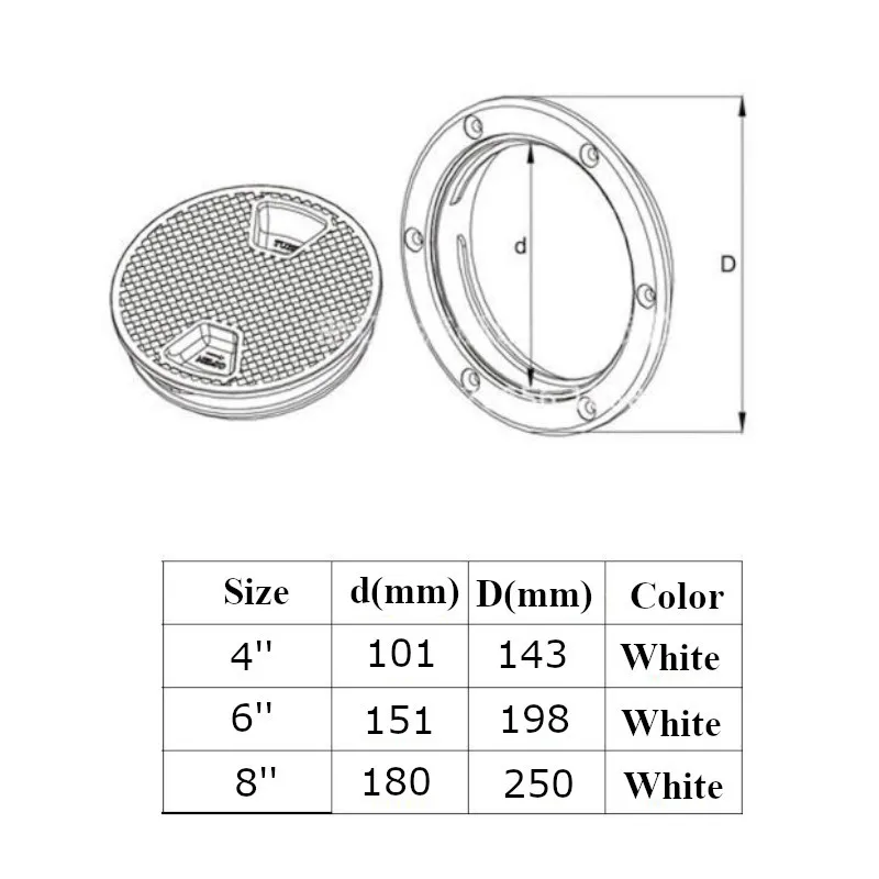 ABS Круглый палубный контроля доступа люковая крышка Пластик белый винт лодки из палубы инспекции пластина для яхты морской 4/6/8 дюймовый