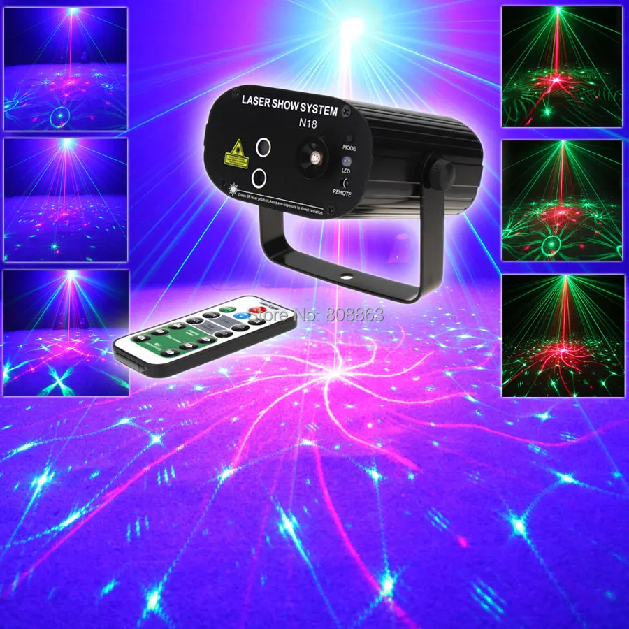 

ESHINY Mini Blue Led R&G Laser 48 Patterns Projector Remote Club Bar DJ Dance Disco School Party Lighting Effect Light N65N48