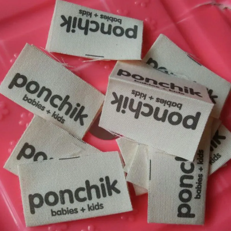 

1000PCS Custom loop fold Beige cotton print label black letters clothing tags 5 * 4 cm