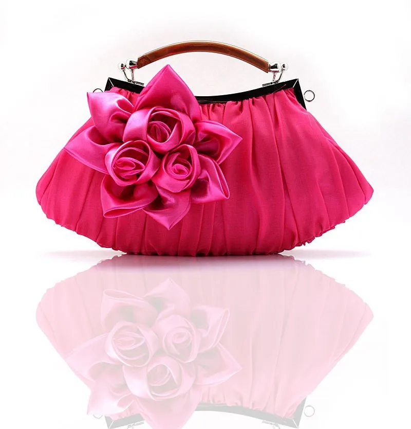 Горячая Распродажа, Черная Женская сатиновая сумка, клатч, вечерние сумочки для невесты, сумочка для макияжа,, 0005-D - Цвет: Ярко-розовый