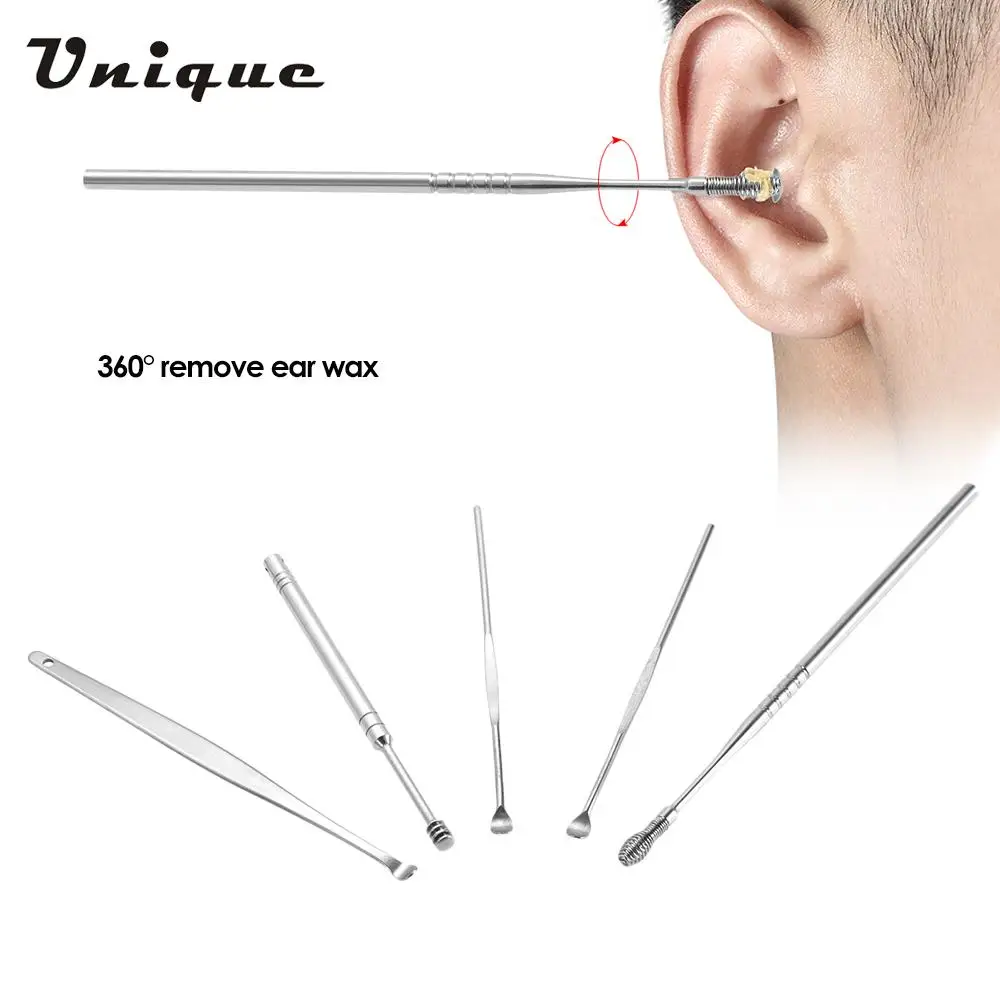 5pcs Stainless Steel Spiral Ear Cleaner Picks Ear Wax Curette Remover