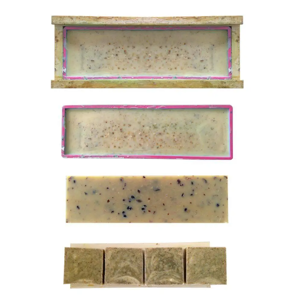 LanLan 3 шт. прямоугольное Мыло Плесень Набор DIY тост плесень кремния розовая коробка+ деревянная коробка выпечки инструмент(1,2 кг Объем мыла)-40