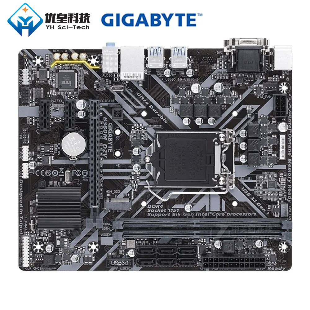 

Original Used Desktop Motherboard Gigabyte B360M D2V B360 LGA 1151 Core i7/i5/i3/Pentium/Celeron DDR4 32G SATA3 Micro ATX