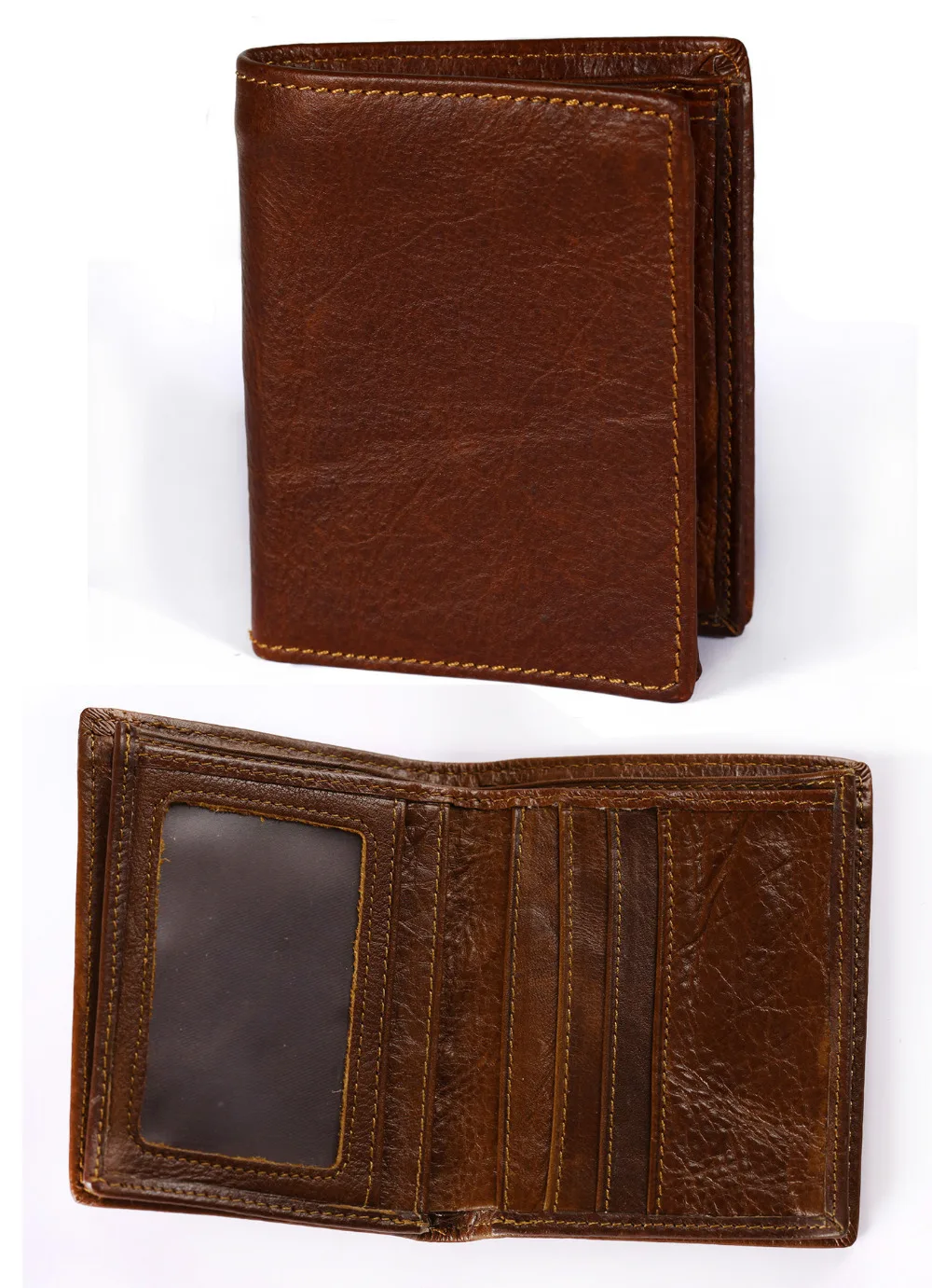 

2016 New Men Bifold Brown Genuine Leather Wallet Cowhide Vintage Extra Capacity Purse LW04