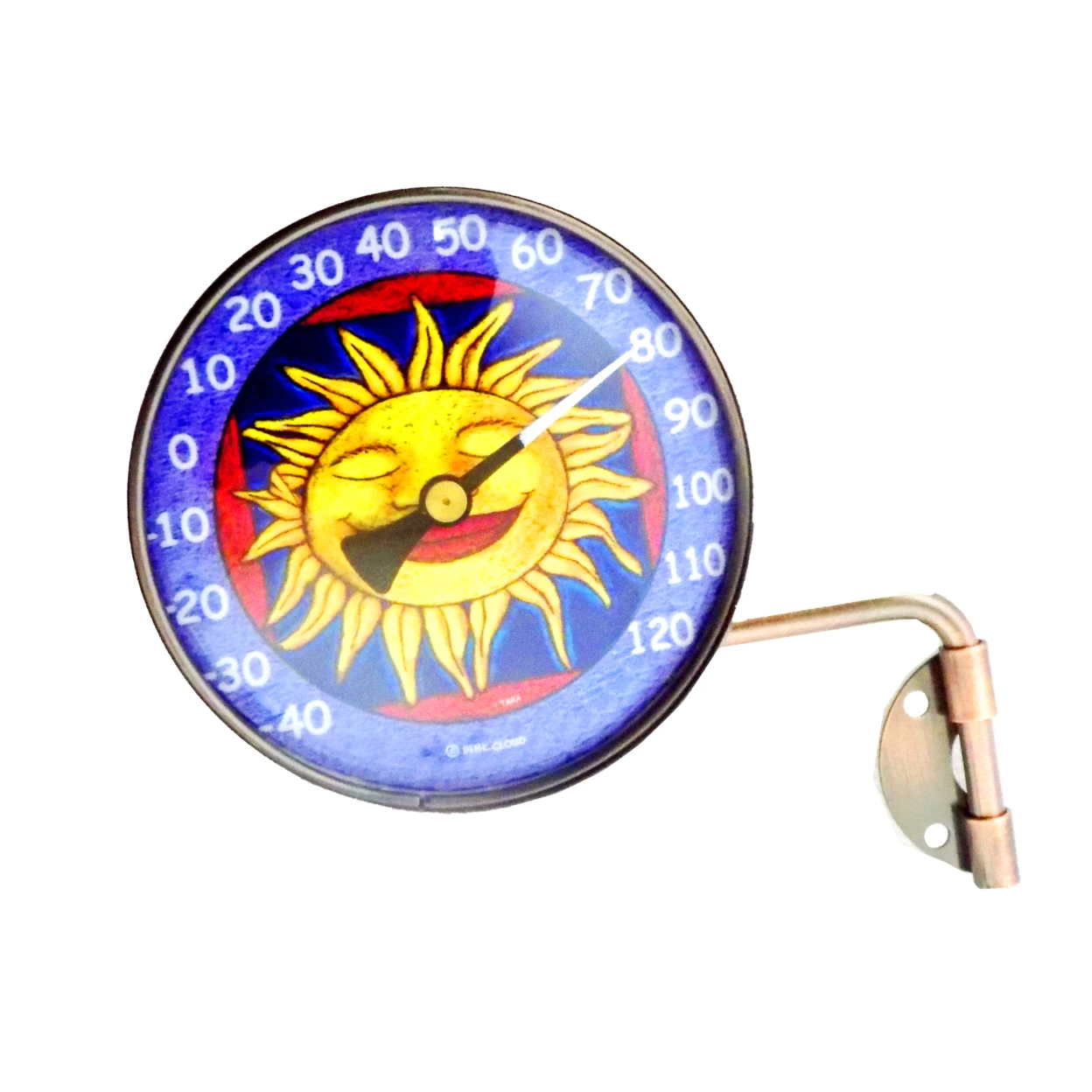 Pink Cloud Sun Face Wall Mount Swivel Copper Outdoor Thermometer
