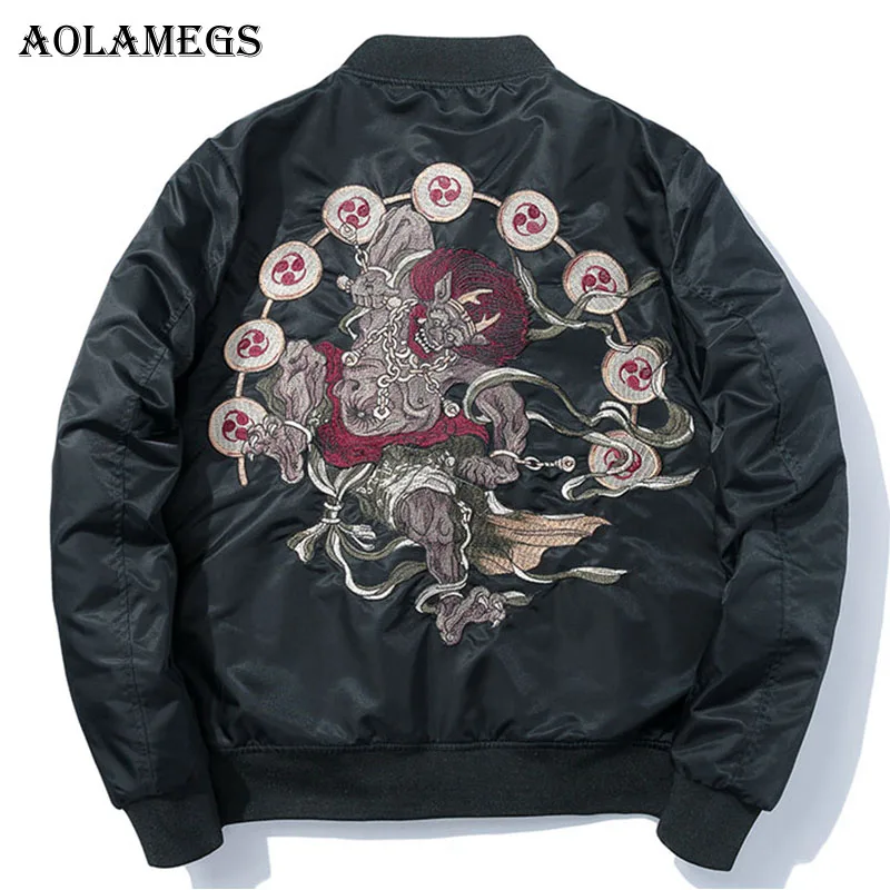 Aolamegs куртки для мужчин японская вышивка MA1 куртка спортивные куртки хип-хоп стоячий воротник Повседневная Мужская ветровка уличная одежда