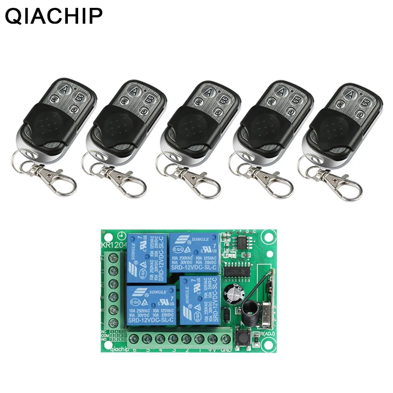 

QIACHIP 433Mhz Wireless Remote Control Switch DC 12V 4 CH Relay Receiver Module + RF Transmitter 433 Mhz For Garage Door Opener